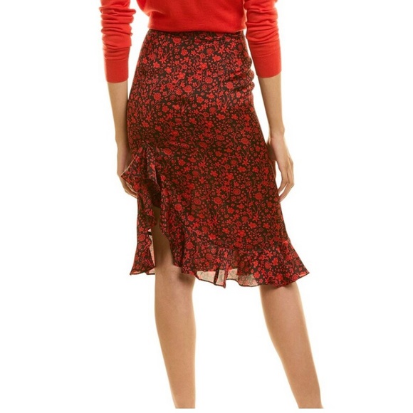 Maje satin red and black floral skirt, never worn, sz 34/00 - Picture 2 of 8